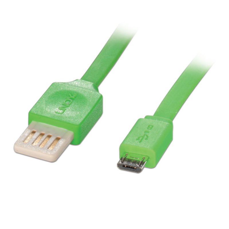 Cabo USB 2.0 A - Micro B M/M 00.50m Flat Reversible LINDY (30915