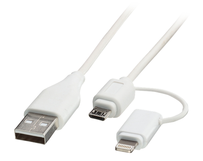 Cabo USB > Micro-B & iPhone Lightning Combo 1m LINDY (31345)
