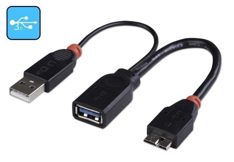Cabo USB OTG - USB3.0 Micro B(M) A(F) 0.5m+Power LINDY (31612)