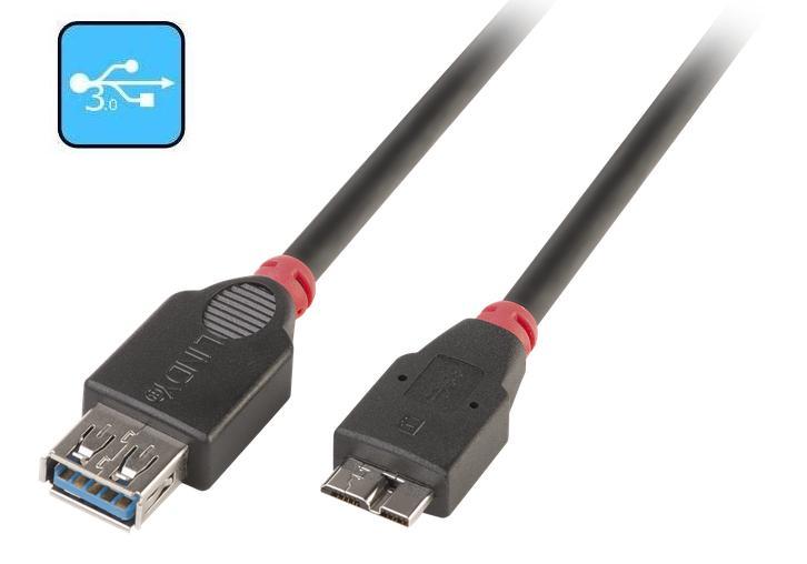 Cabo USB OTG - USB 3.0 Micro B (M) A (F) 0.5m LINDY (31613)