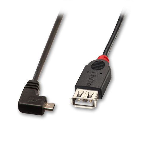 Cabo USB OTG - Micro B 90º (M) A (F) 0.15m LINDY (31934)