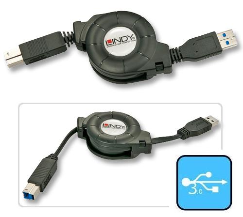 Cabo USB 3.0 A-B 0.80m Retractil LINDY (31997)