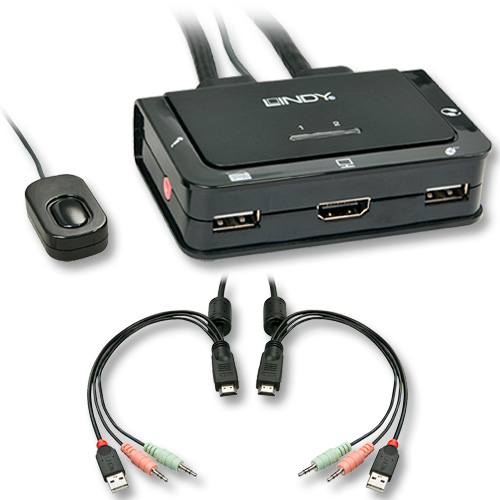 KVM Switch HDMI + USB + Audio - 2 Portas LINDY (42340)