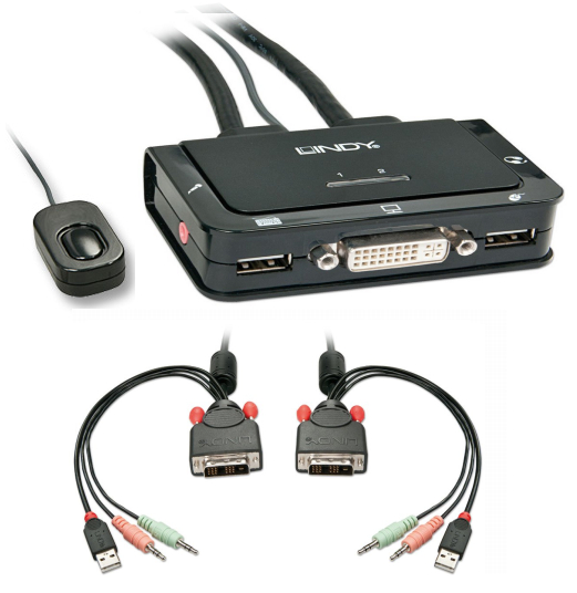KVM Switch DVI + USB + Audio - 2 Portas LINDY (42341)