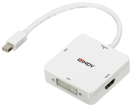 Adaptador Mini DP1.2>HDMI 2.0/DVI-D/VGA ACTIVE LINDY (38297)