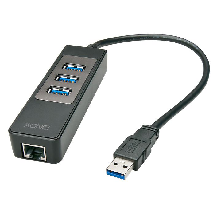 USB 3.1 - Gigabit Ethernet RJ45 + Hub 3 Port LINDY (43176)