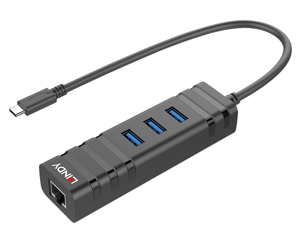 USB 3.1 Type C Gigabit Ethernet RJ45 + HUB LINDY (43249)
